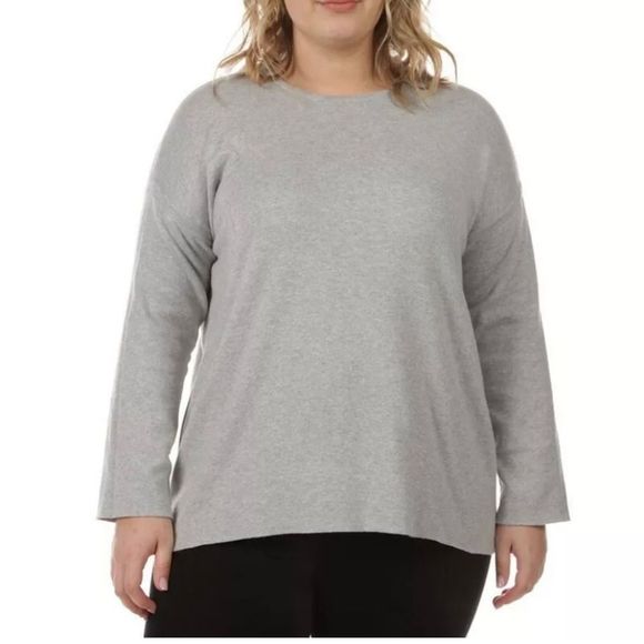 Eileen Fisher Gray and White Striped Reversible Sweater - Picture 3 of 7